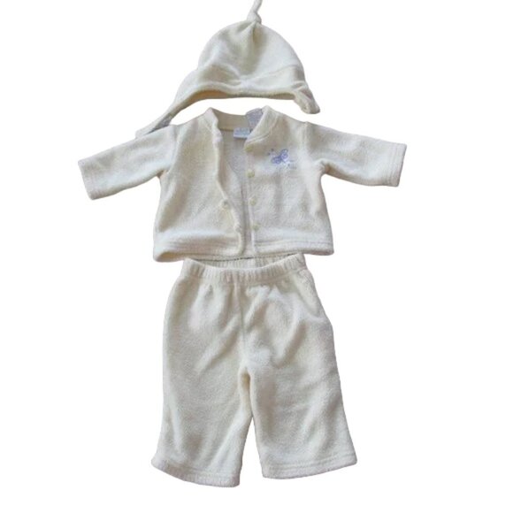 Vintage 3 Pc Button Up Shirt Pants Hat Outfit Girls Size 0-3M Yellow Long Sleeve - Picture 1 of 7